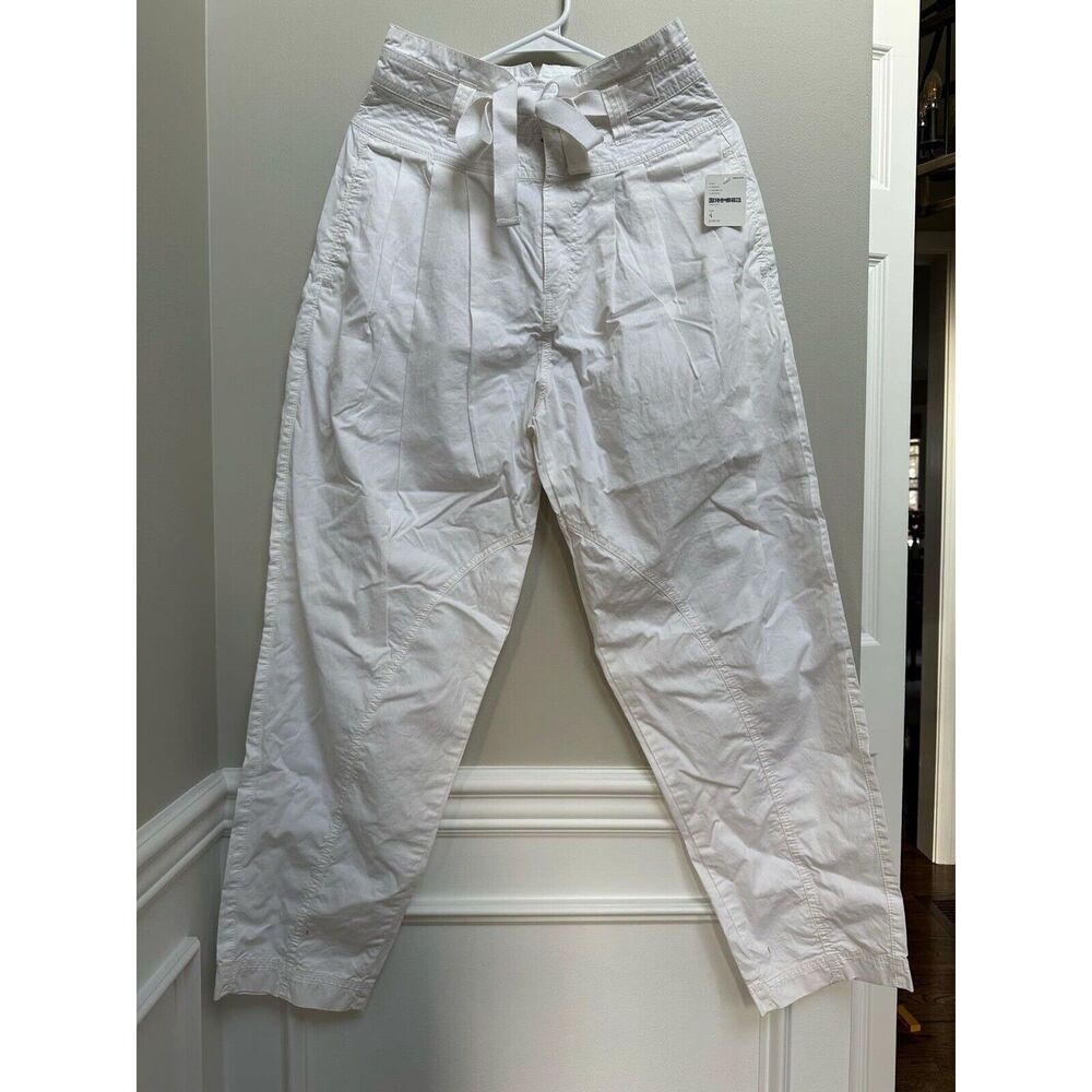 Free People Pant Isadora Cinch  Belted Textured Pleated Tie Waist White Size 4